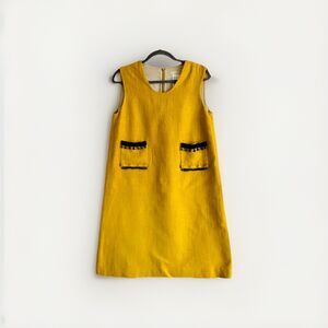 S Max Mara Yellow Linen Blend Shift Dress with Beaded Fringe Pockets - Size 8